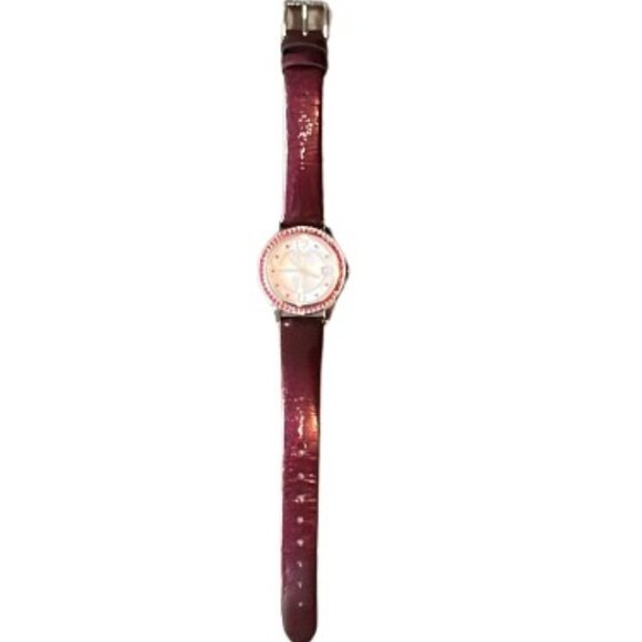 Citizen Eco-Drive Silhouette Crystal Jewel Dark Red Leather Strap Watch- EUC - Picture 4 of 8